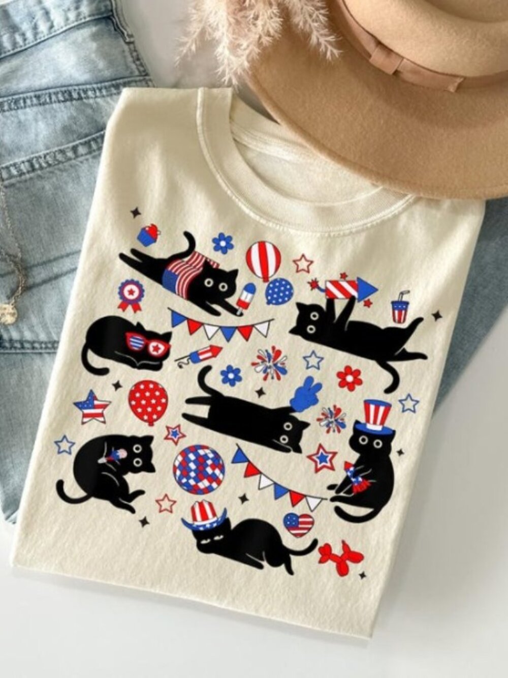 4th of July Cat Shirt, Funny Cats T-Shirt, Cat Lovers Tee, Gift for Cat Mom